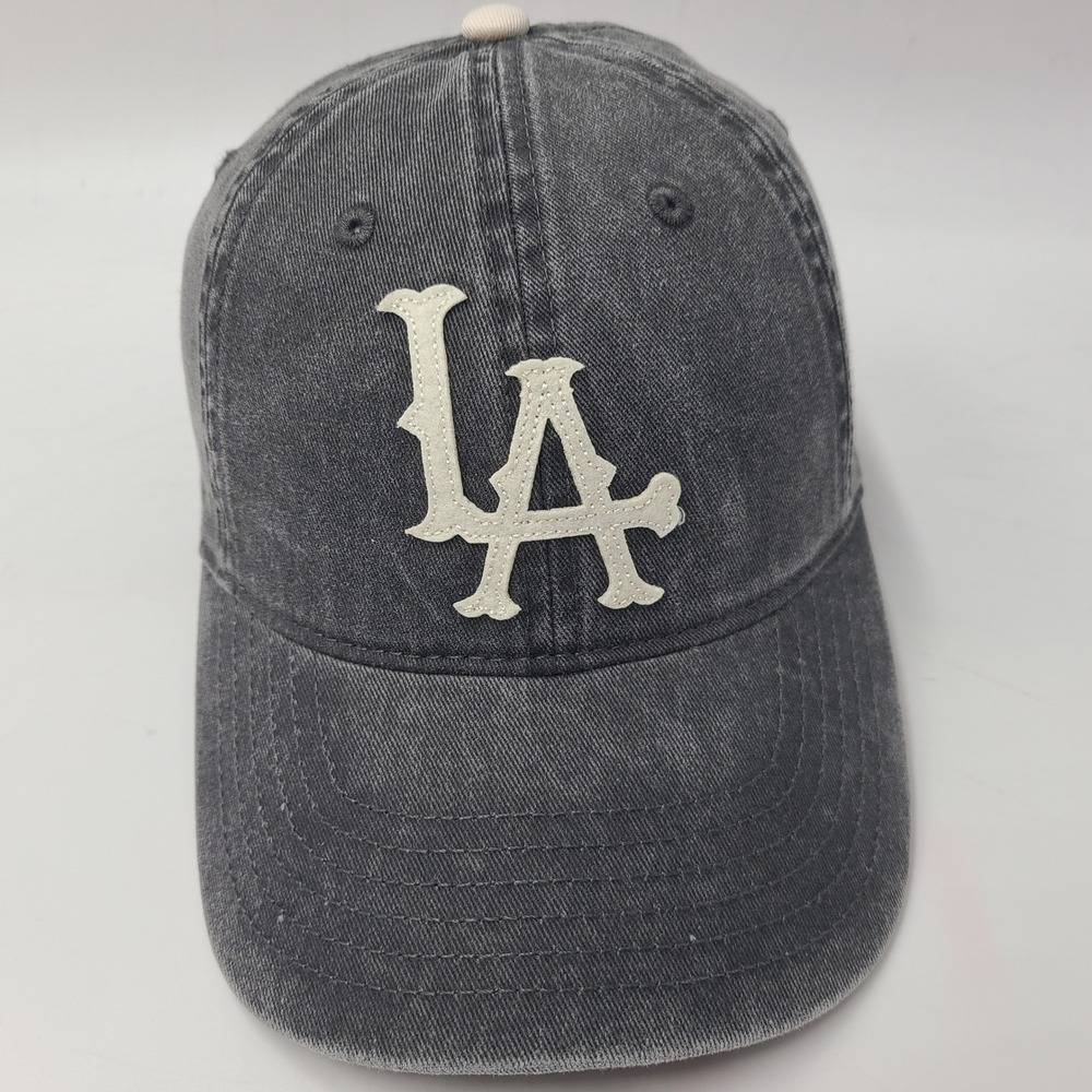Mighty Fine Hat Strapback (Fits Small) Gray White Los Angeles Script LA Dad Cap